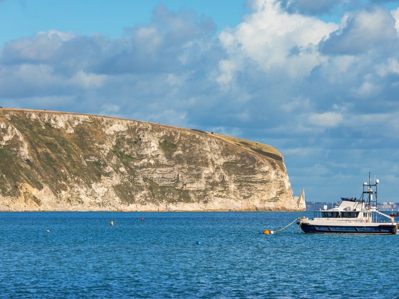 White chalk cliffs above the sea near South Haven Point, Dorset