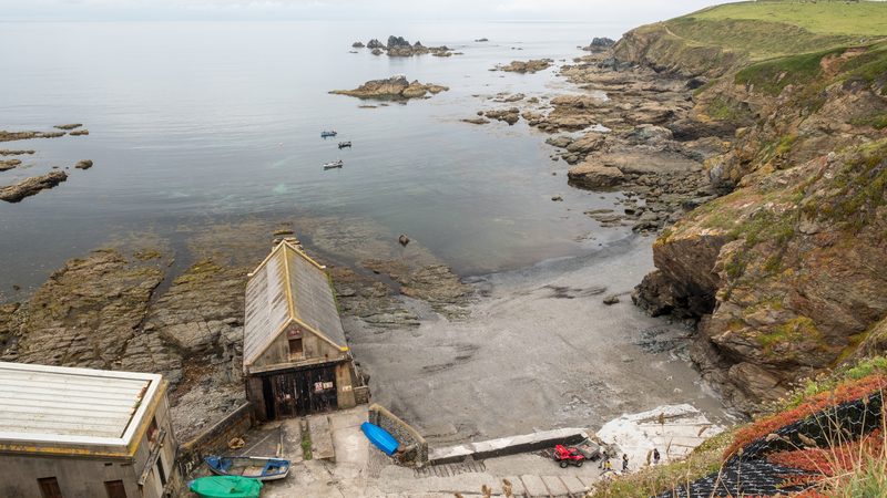 The lifeboat station in its rocky cove at Lizard Point