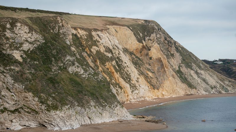 Chalk cliffs and a shingle cove on the Jurassic Coast