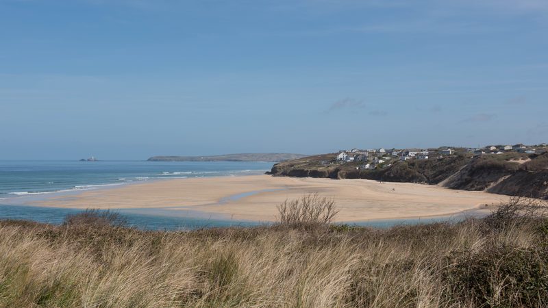 The wide sands of St Ives Bay seen from the dunes